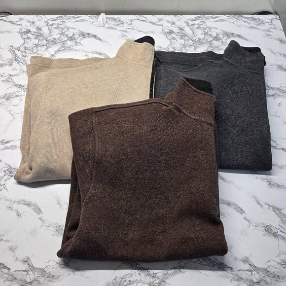 Orvis Men XL Brown Gray Beige Longsleeve Quarter Zip Pullover Sweatshirt Bundle - Picture 1 of 13